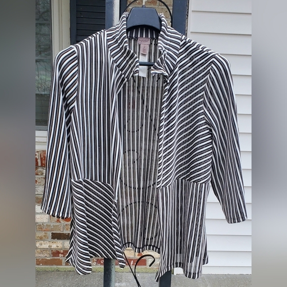 Chicos Easy Wear Jacket  overlay Directional Blocks adjustable Collar Size 14 16 - Picture 5 of 8